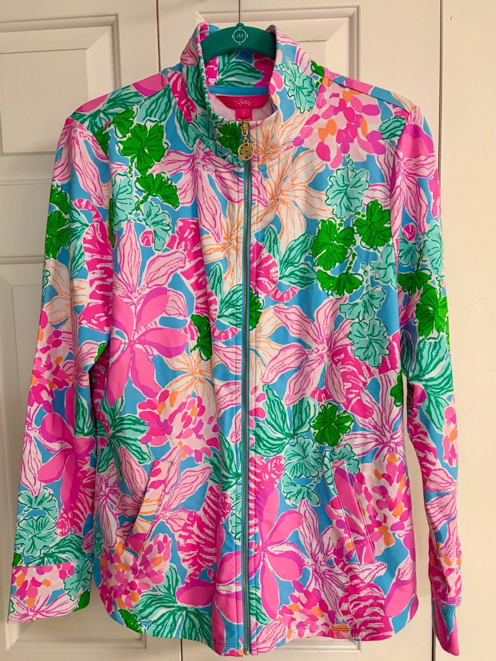 Lilly Pulitzer Multicolor Pink & Green Floral Zip Leona Jacket Tigers Lair print
